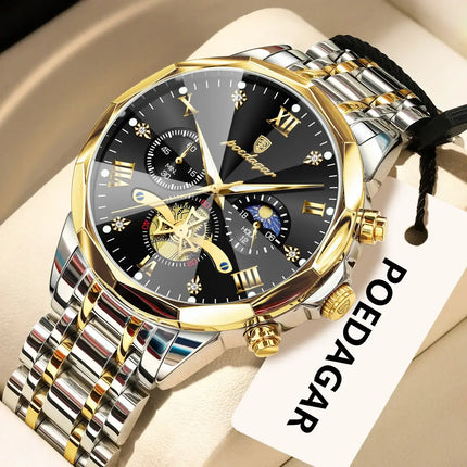 POEDAGAR Luxury Waterproof Chronograph Watch for Men luminous hands