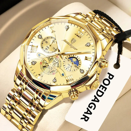 POEDAGAR Luxury Waterproof Chronograph Watch for Men elegant bracelet watch