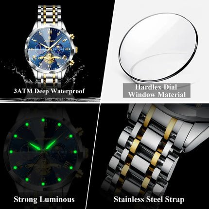 POEDAGAR Luxury Waterproof Chronograph Watch for Men luminous dial