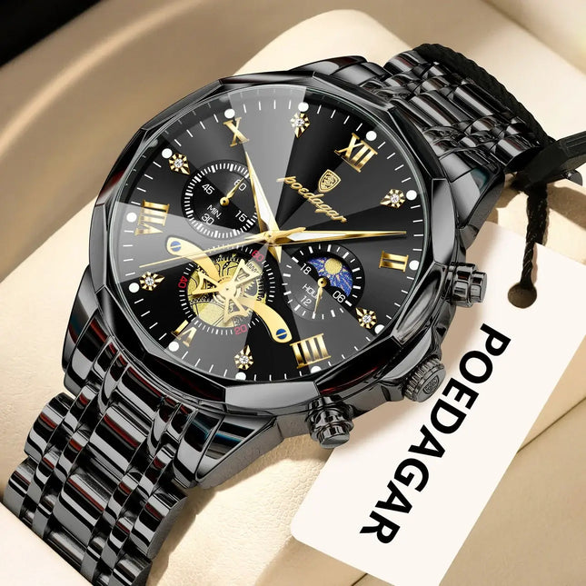 POEDAGAR Luxury Waterproof Chronograph Watch for Men chronograph function