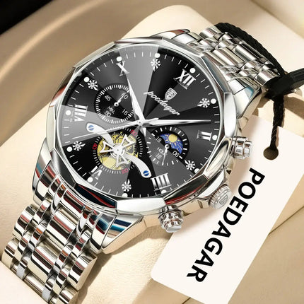 POEDAGAR Luxury Waterproof Chronograph Watch for Men close up dial