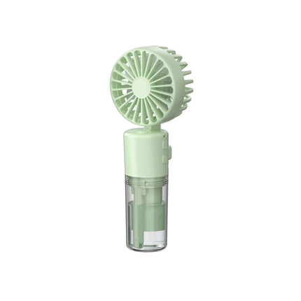Portable Handheld Spray Fan 4 Speed Water Spray Mist Fan in mint green color with a water reservoir.