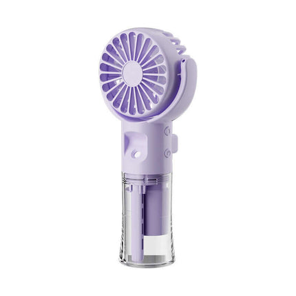 Portable Handheld Spray Fan 4 Speed Water Spray Mist Fan in lavender color.