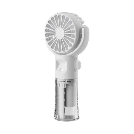 Portable Handheld Spray Fan 4 Speed Water Spray Mist Fan in white for cool mist and refreshing breeze.
