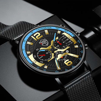 Premium Steel Calendar Quartz Watch for Men front view stainless steel strap