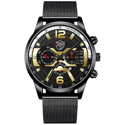 Premium Steel Calendar Quartz Watch for Men side profile slim case