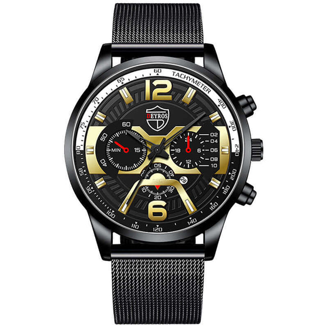 Premium Steel Calendar Quartz Watch for Men side profile slim case