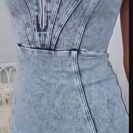 New U-neck Suspender Denim Dress Summer Casual Slim Fit