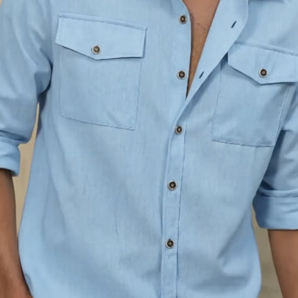 Men's Relaxed Fit Long Sleeve Linen Lapel Shirt