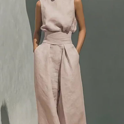 Casual Sleeveless Suit Summer Pullover Top Pants Set