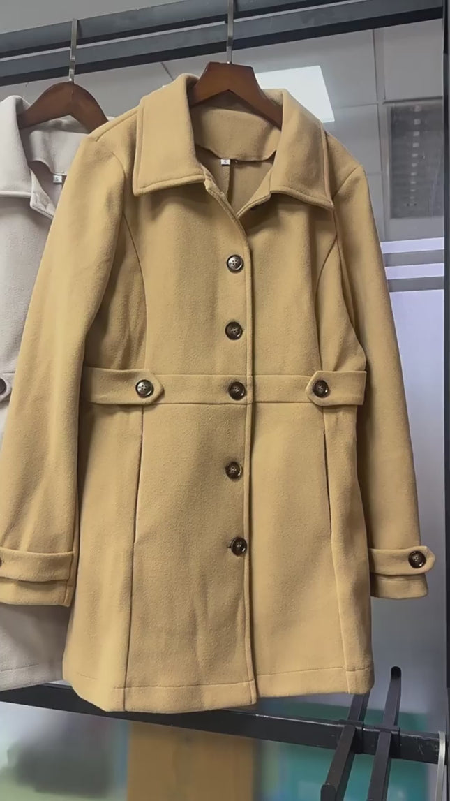 Elegant Single Breasted Woolen Coat Mid Length Jacket