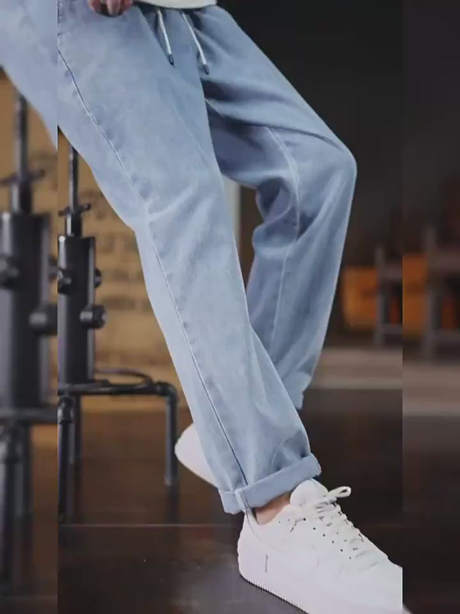 Men's Summer Loose Wide Leg Drawstring Jeans