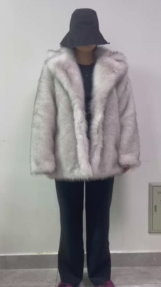 Winter Coat Warm Lapel Long Fluffy Faux Fur Coat Women
