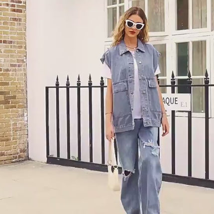 Fashion Denim Vest With Big Pockets for Women