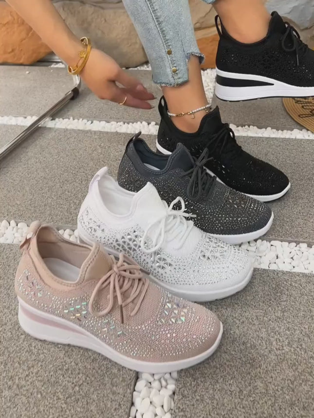 Rhinestone Wedge Sneakers Womens Fashion Casual Shoes