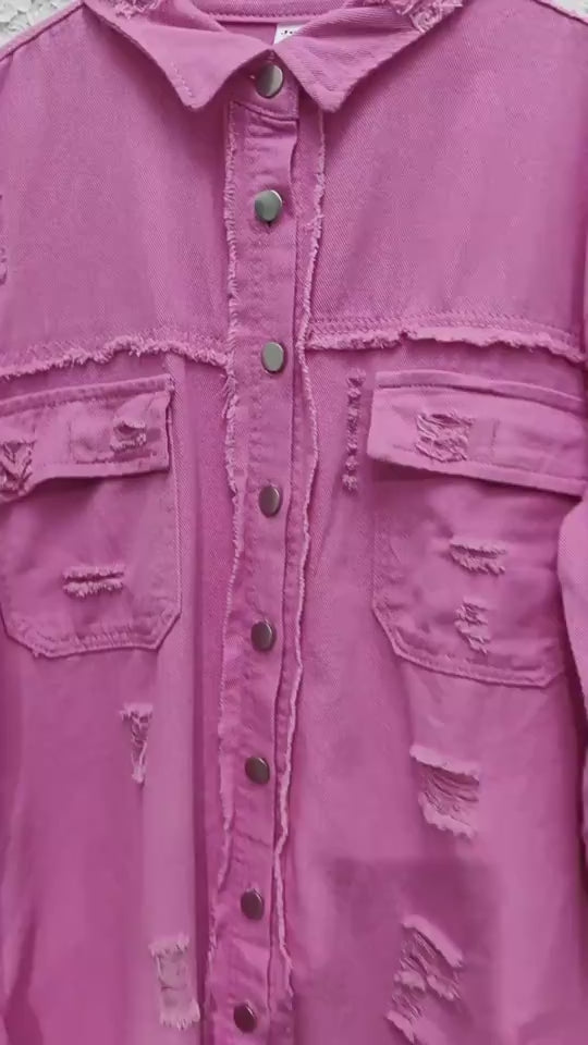 Fashion Ripped Shirt Jacket Female Casual Top