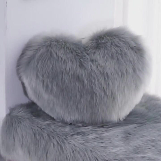 Heart Shaped Plush Throw Pillow - Fluffy Shaggy Cushion