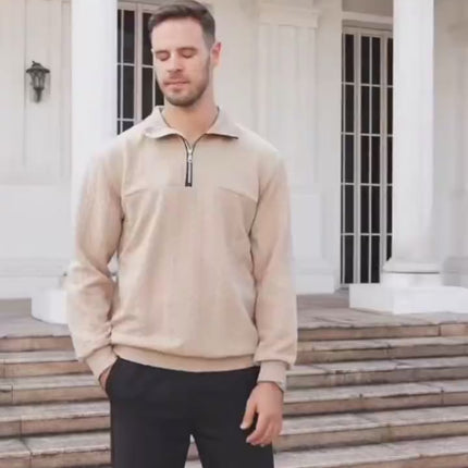 Men's Jacquard Quarter Zip Winter Warm Hoodie