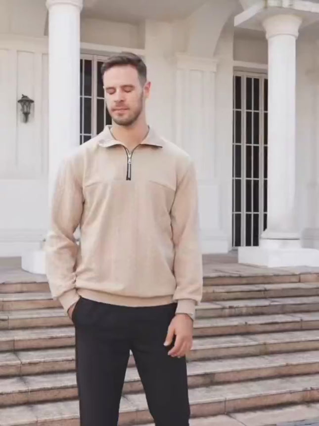 Men's Jacquard Quarter Zip Winter Warm Hoodie