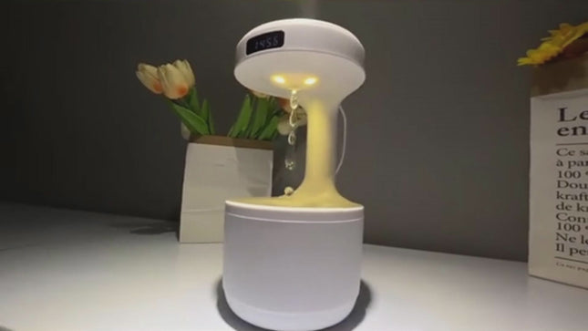 alt="anti-gravity silent air humidifier with relaxing cool mist front view"