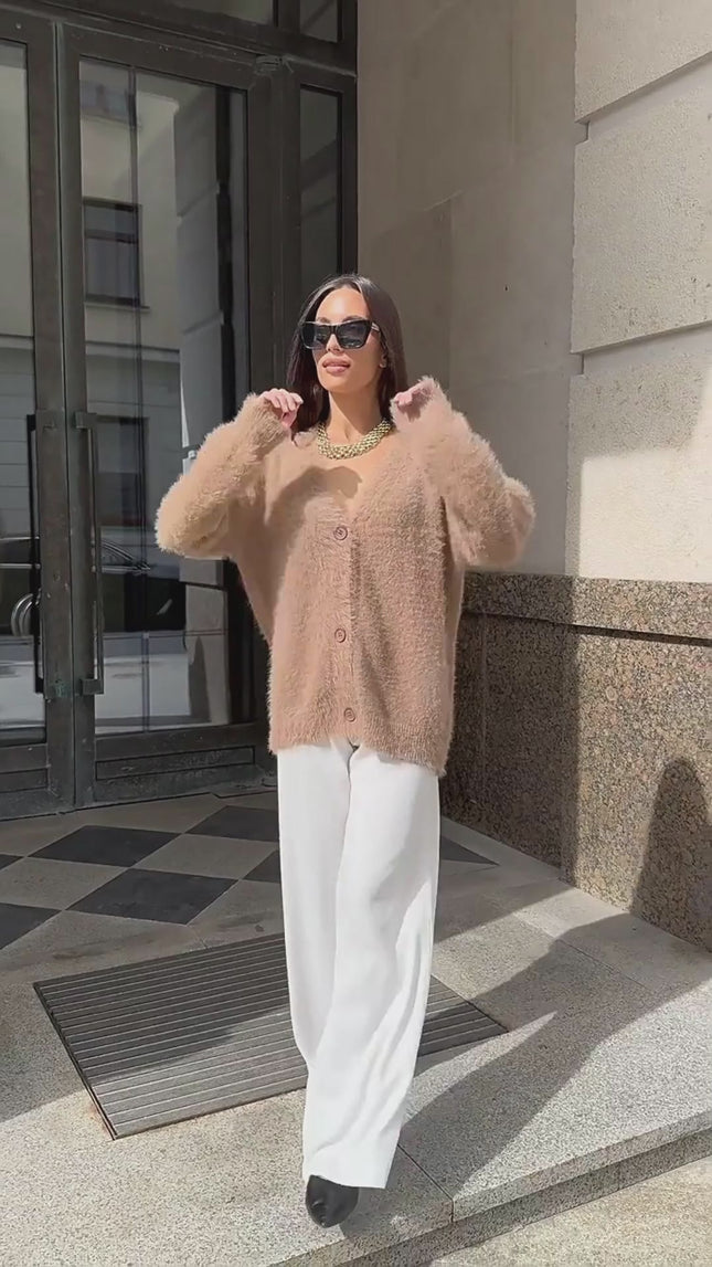 Loose V Neck Button Cardigan Women Fall Winter Sweater