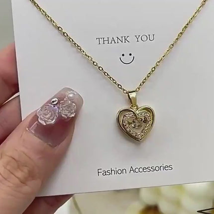 Double-layer Love Necklace With Rhinestones Pendant