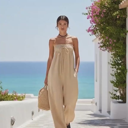 Women Strapless Ruched Jumpsuit Summer Fashion