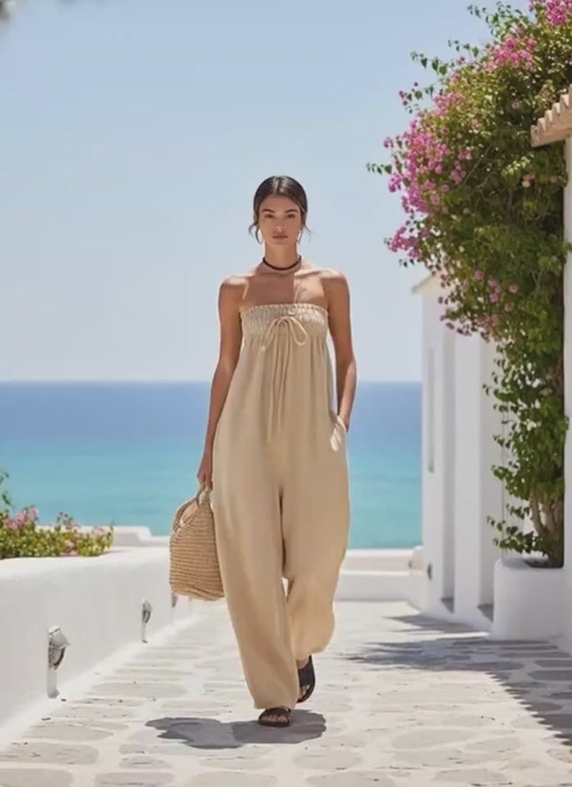 Women Strapless Ruched Jumpsuit Summer Fashion
