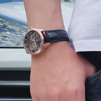 Openwork Mechanical Watch With Waterproof Leather Strap