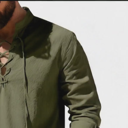 Men's Casual Long Sleeve Linen Henley Shirt