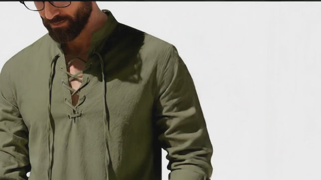 Men's Casual Long Sleeve Linen Henley Shirt