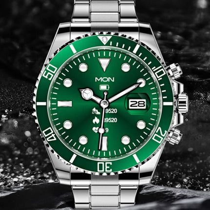 Luxury Green Water Ghost Smartwatch for Men - Stainless Steel Waterproof Fitness Tracker, Bluetooth Call & Heart Rate Monitor