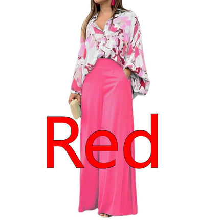 Printing Temperament Commute Set Women unique design M top length and pants length.