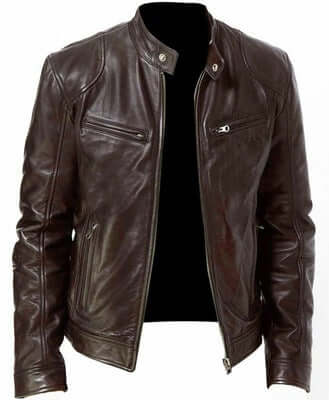 PU Leather Jacket Slim Leather Jacket Mens Business brown leather texture detail