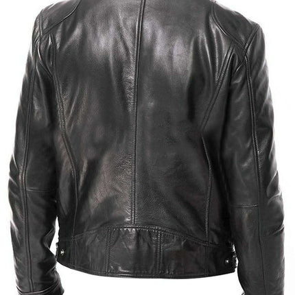 PU Leather Jacket Slim Leather Jacket Mens Business slim fit version on model