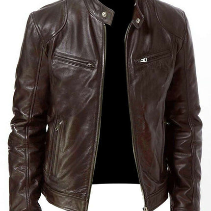 PU Leather Jacket Slim Leather Jacket Mens Business medium length clothing style