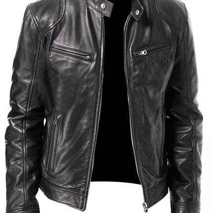 PU Leather Jacket Slim Leather Jacket Mens Business zipper placket close up view
