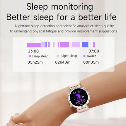 QS22 Womens AMOLED Display Smart Sports Watch showing sleep monitoring data for better life.