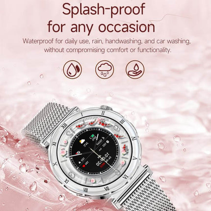 QS22 Womens AMOLED Display Smart Sports Watch shown in water, illustrating its splash-proof feature for any occasion.