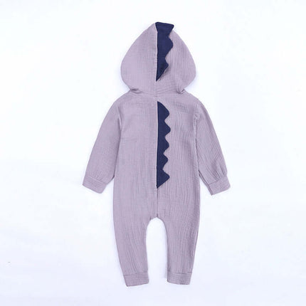 Rabbit Ears Baby Romper cotton blend hooded jumpsuit with dinosaur design on the back.