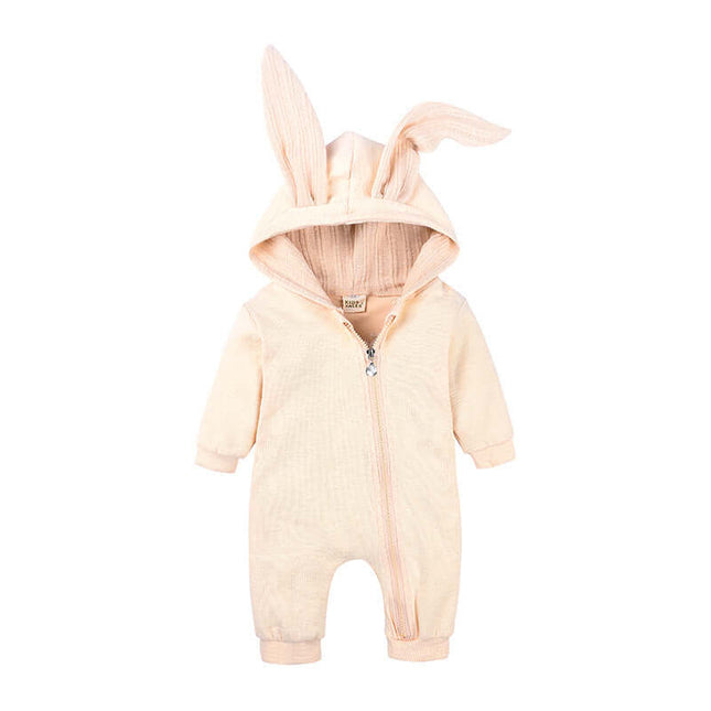 Rabbit Ears Baby Romper - Cute cotton blend hooded jumpsuit for infants with bunny ears design.