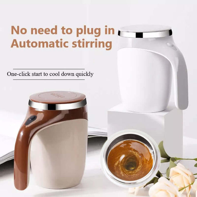 alt="electric self-stirring coffee mug rechargeable magnetic cup top view"