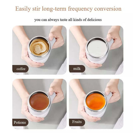 alt="electric self-stirring coffee mug rechargeable magnetic cup portable design"