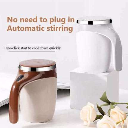 alt="electric self-stirring coffee mug rechargeable magnetic cup charging port"