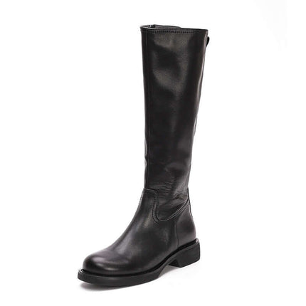 Retro British Style Genuine Leather Long Wedge Boots Timeless British Fashion