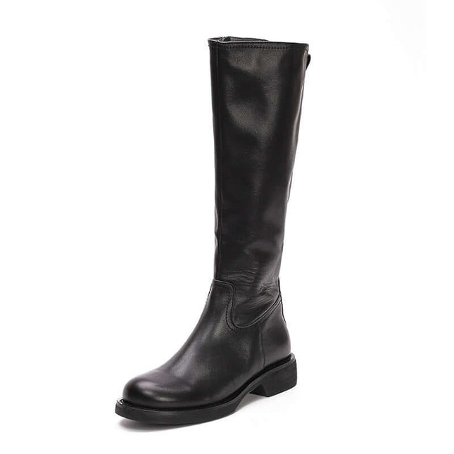 Retro British Style Genuine Leather Long Wedge Boots Timeless British Fashion