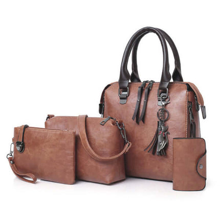 Retro Four Piece Womens Fashion Handbag Set zipper closure detail