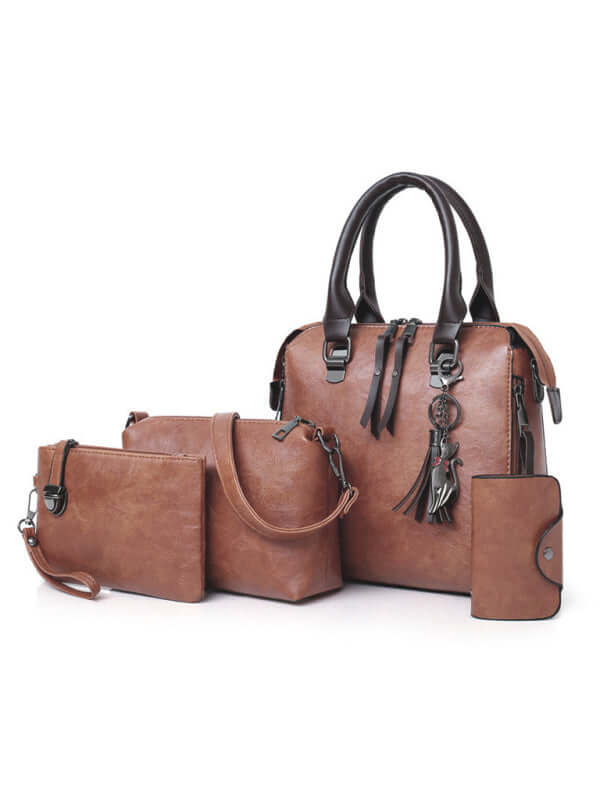 Retro Four Piece Womens Fashion Handbag Set zipper closure detail