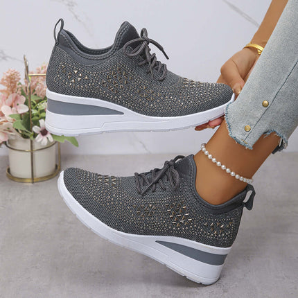 Rhinestone Wedge Sneakers pink fashion casual shoes.