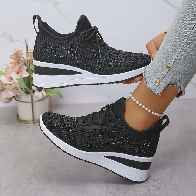 Rhinestone Wedge Sneakers dark gray daily commuting footwear.